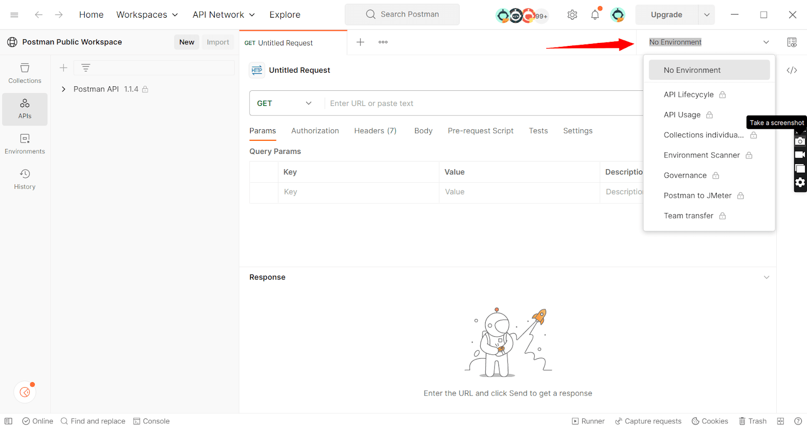 Select a Postman environment