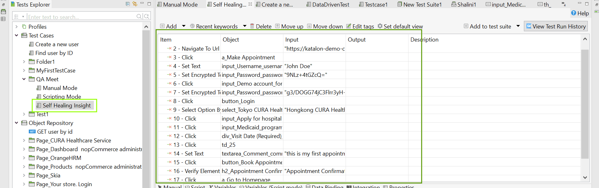 Self-healing test case