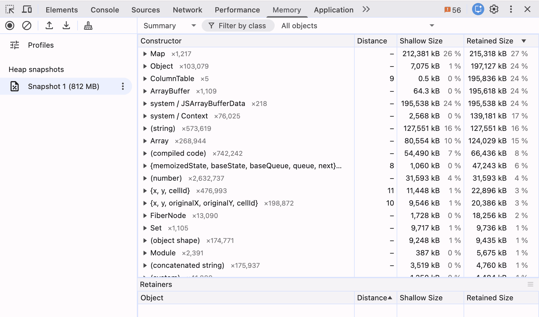 Memory usage after optimization