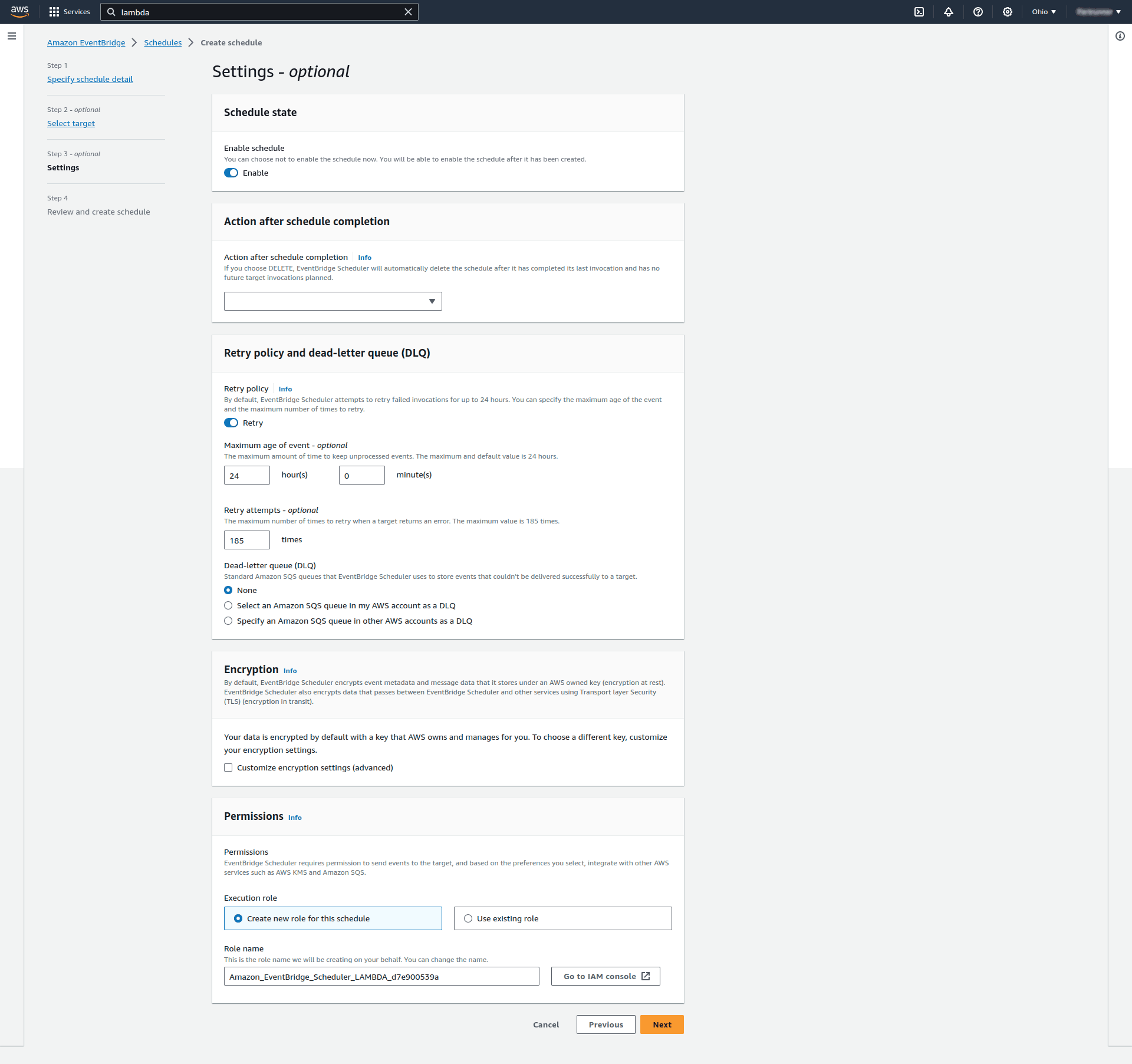 Step 3 of Creating EventBridge Schedule