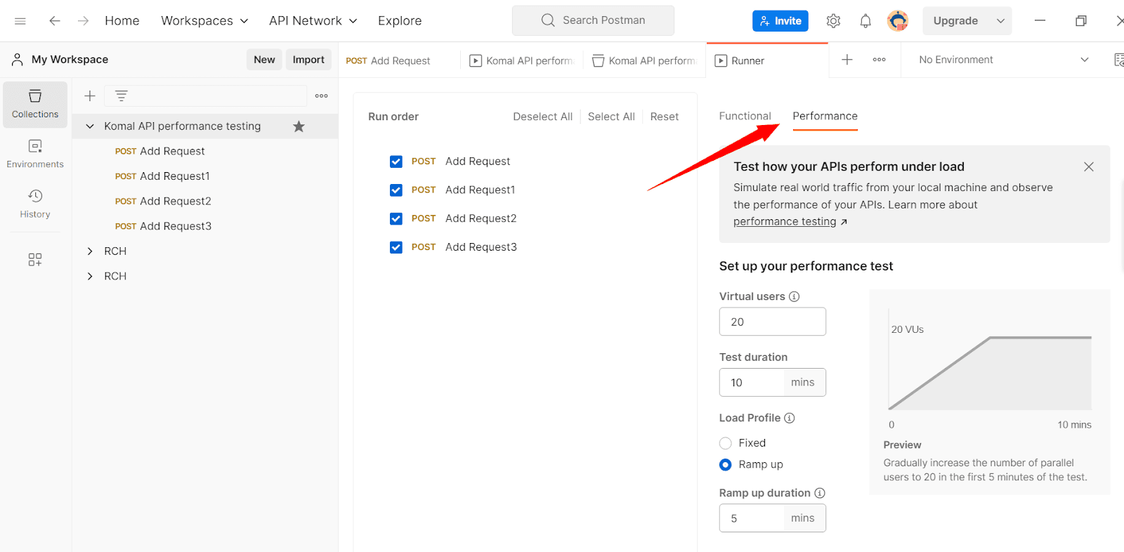 View performance of a Postman collection run